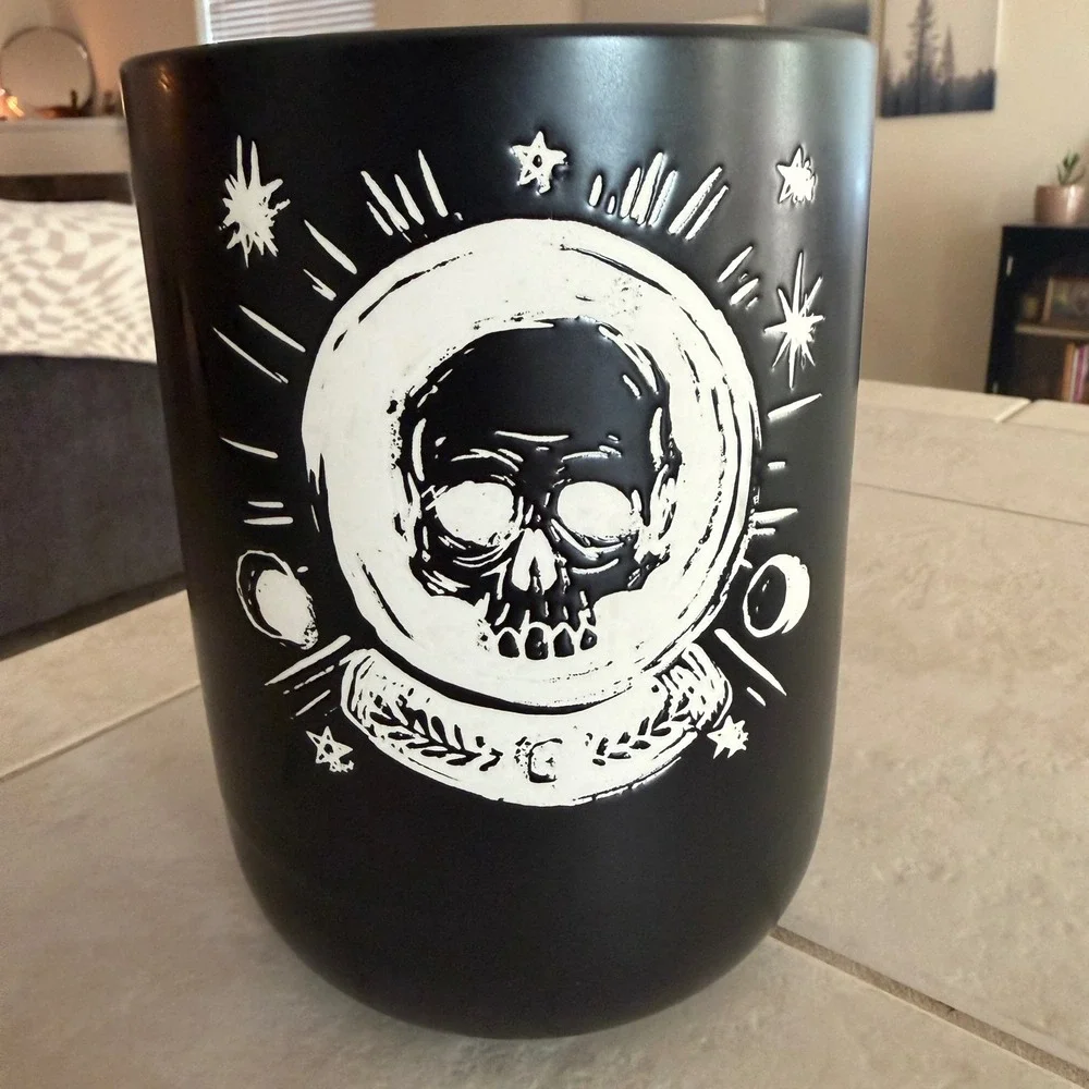 Primo Design Skull Crystal Ball Utensil Holder‎ and Spoon Rest Set Matte Black